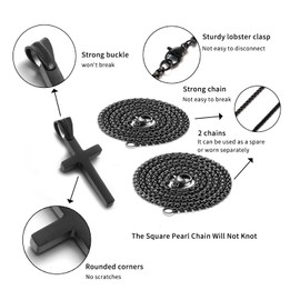 Stainless Steel Cross Necklace for men,Black Cross Necklace for boys kids tiny Small Cross Pendant Necklace 22 inches Simple Jewelry thin cross chain for mens