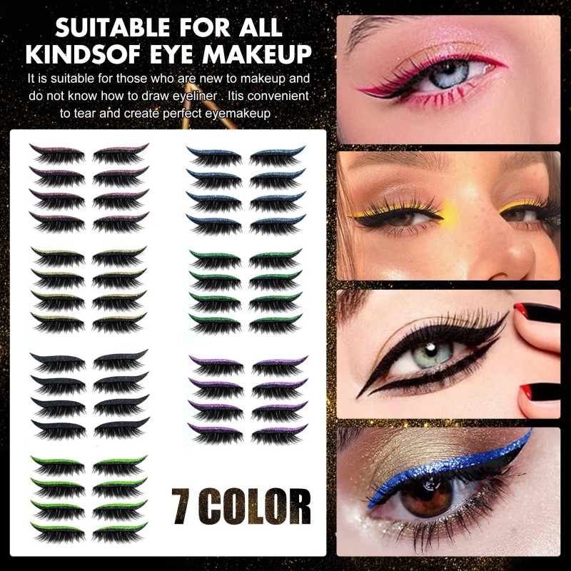 New European American Glitter Self-Adhesive Waterproof Eyeliner Eyeshadow Stickers Double