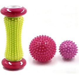 Rodillos de Masaje para Pies, 3pcs Incluido 1 Rodillo y 2 Bola de Masaje, Roller Espigado Massage Balls, Pelotas de Aliviar del Dolor de Fascitis Plantar para Relajante, Reflexología (Rosa)