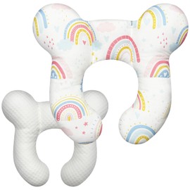 kimitimi Baby Head Support Pillow for Newborn Toddler, Baby Neck Pillow Upgraded Comfortable Sleep Cushion for Car Plane Stroller Pushchair - Rainbow A