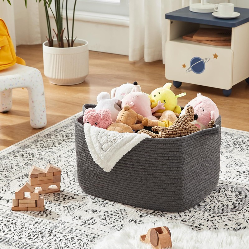 OIASKET Large Toy Basket, Rectangle Woven Rope Storage Basket for