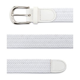 Streeze 30mm Stretch Belt - Braided Elastic Webbed Belt with Silver Metal Buckle (Large, White)