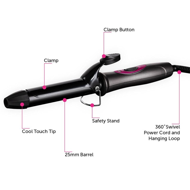 Carmen C81068 Neon 25mm Curling Tong with Keratin-Infused Coating, 90-Second