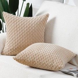 Madizz Pack of 2 Boho Corduroy Cushion Covers 22x22 inch, 55x55 cm, Beige Soft Decorative Throw Pillow Covers for Bedroom Sofa Pillow Shell