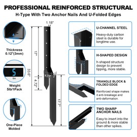 Thicker Fence Post Repair Kit-Heavy Duty Metal Steel Fence Repair Stake-Anchor Ground Spike-Support Bracket Mender-Repair or Strengthen Tilted Broken Wood-Powder-Coated Post Ups Stabilizer-Post Brace