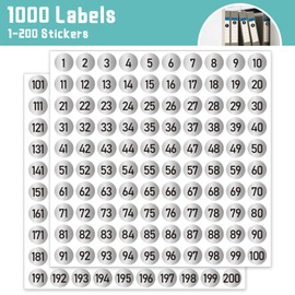 Silver Number Stickers Labels 1000 PCS, 1" Consecutive Number Stickers 1-200, Vinyl Numbered Sticker, Self-Adhesive and Residue-Free, Use for Indoor and Outdoor