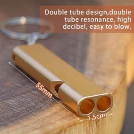 4 Piece Double Tube Metal Signal Whistle Set, BQRKOTM Loud Emergency Whistle with Keyring and Lanyard, Outdoor Safety Whistle for Camping, Survival, Emergency Survival, Training