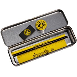 Borussia Dortmund Unisex Youth Writing Set with Metal Box, Exclusive BVB School Set, Black/Yellow, 21 x 7 x 4 cm
