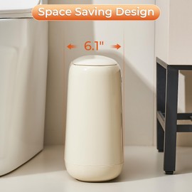 UFORU Bathroom Trash Can, 3.2 Gallon Slim Trash Can with Lid, Small Garbage Can with Inner Bucket, Narrow Plastic Trash Bin Wastbasket for Bathroom, Office, Bedroom, Beige