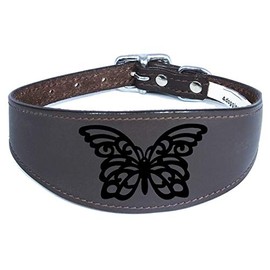 Dog Collar Leather Greyhound Collar Whippet Collar Padded Backing Laser Engraved D14 (17-21 Inch (43cm-53cm), Brown)