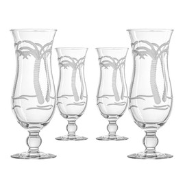 Rolf Glass Palm Tree Squall Hurricane Cocktail Glass | 18oz Coastal Glassware | Set of 4 Tropical Drink Glasses | Engraved and Lead-Free Crystal Glass | Designed and Engraved in the USA