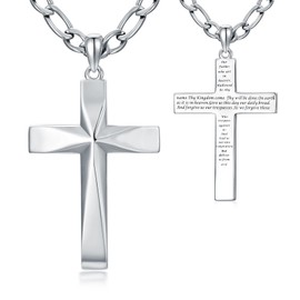 CEKAMA Sterling Silver 925 Bible Verses Cross Necklace for Men Women Crucifixion Cross Pendant with 20+2 inches Chain Beveled High Polished Christian Jewelry Gift for Father's Day Birthday Anniversary