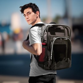 Nausear Clear Backpack School Bag Stadium Approved Heavy Duty Large PVC Laptop Transparent Backpack See Through for Sports, Work, Stadium, Security, Travel, College - H18''xW14''xD8“