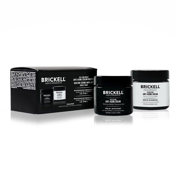 Brickell Men's Day and Night Anti Aging Cream Routine, Natural and Organic, Unscented, Skincare Gift Set