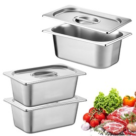 Set of 3 Gastronorm Containers, Stainless Steel Breading Bowls, Breading Set with Lid, Rectangular Container for Kitchen, Stackable Breading Set, for Marinating Meat, Cutlets (17.6 x 10.8 x 10 cm)