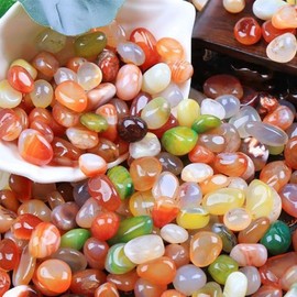 100 Pcs Mixed Agate Stone Tumbled Stones, Rainbow Natural Bulk Assorted Tumbled Polished Stones Healing Crystal Set, Succulents Bedding, Vase Filler, Landscape Bottom Decoration Stone (10MM-15 MM)