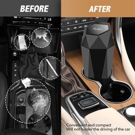 iHMeiju Car Trash Can with Lid, Diamond Design Small Automatic Portable Trash Can, Leakproof Plastic Vehicle Trash Bin, Easy to Clean, Used in Car Home Office (Black)