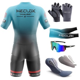 Men's Cycling Skinsuit, Short Sleeve Cycling Suit, Padded One-Piece Trisuit Bike Short Trisuit One Piece for Competition, Handmade High Density Sponge in Competition Quality, Padded (TYP-1, XL)