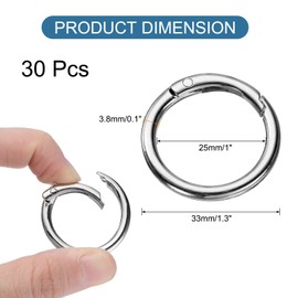 sourcing map 30 Pcs Trigger Spring O Rings, 0.8 Inch Round Snap Clip Small Welded Multi-Purpose Zinc Alloy Rings for Camping Dog Luggage Belt Craft DIY Accessories, Silver Tone