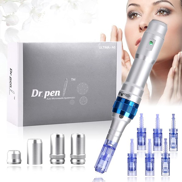 Dr.pen Ultima A6 Dermapen Rechargeable Electric Microneedling for Hair Loss, Scars, Acne Micro Needles, 0.25-2.5 mm Adjustable, 2x 12PIN + 2x 36PIN + 2x Nano Round Needle Cartridges