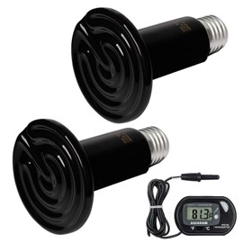 2 Pack 80W Ceramic Heat Lamp with 1-pcs Digital-Thermometer, Infrared Reptile Heat Emitter Heater Lamp Bulb for Pet Brooder Coop Chicken Lizard Turtle Snake Aquarium ETL Listed