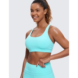 CRZ YOGA Women's Strappy Sports Bras Fitness Workout Padded Yoga Top Criss Cross Back Cami Turquoise Medium