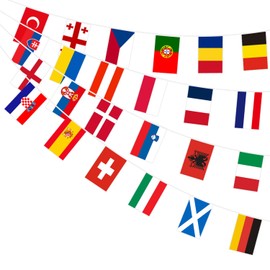 AhfuLife Euro Football Championship 2024 Flags Bunting, 24 Nations Flags Double Sides Fabric European Bunting for Euro Football 2024 Decorations, Euro Bunting for Garden Street (14x21cm-8.5m, 1 pack)
