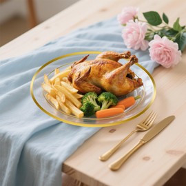 ROCOHANTI 60 PCS Clear Gold Plastic Plates, Disposable Party Plates Include 30 Dinner Plate and 30 Dessert Plate Perfect for Holiday, Birthday, Wedding & Party