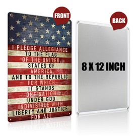 JarThenaAMCS Patriotic Metal Tin Sign Vintage US Pledge of Allegiance Wall Art Decor Retro 4th of July Iron Plaque Sign for Independence Day Home Club Bar Decor, 8 x 12 Inch