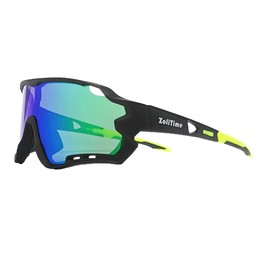 ZoliTime Cycling Glasses Polarised Outdoor Sports Sunglasses with UV400 4 Interchangeable Lenses, Black frame + green lens