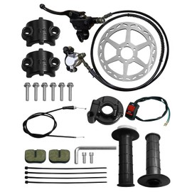 Mini Bike Left Hydraulic Brake Caliper System with 180mm Disc Rotor & Throttle Cable Grips, Fit for Predator 79cc 97cc 2.8HP Baja DoodleBug DB30 Blitz Dirt Mini Moto, Black