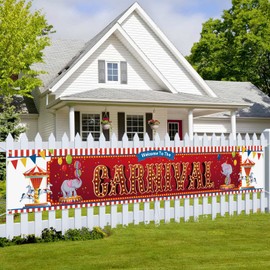 Arosche Carnival Decorations Banner 120" x 20" Double Printed Welcome To The Carnival Circus Bunting Holiday Carnival Themed Party Decorations Banner for Indoor Outdoor Garden,Lawn,Yard Decorations