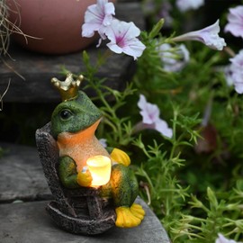 Bolanggu Solar Frog Statues Miniature Garden Figurine Outdoor Decor with LED Lights for Patio Balcony Yard Lawn Housewarming Garden Gift for Wife Family Friends (2.3"x3.3"x5")