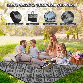 Wallona Outdoor Rugs 8x10 ft Patio Waterproof Outdoor Plastic Straw Rug Reversible Carpet Mat for Camping, Beach, Picnic, Porch, Brick Black & Grey