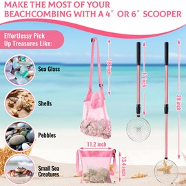 Liliful 3 Pcs Shelling Tools for Beach 28" Shark Tooth Sifter Long Handle Beach Sand Sifter Mesh Shovel with Seashell Bags Detachable Shell Scooper for Familys(Blue)
