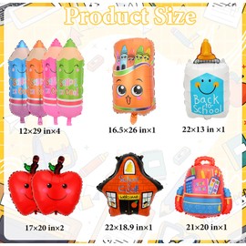 10 Pcs Back to School Balloons with Pencil, Bag, Crayon Box and Apple Balloons for First Day of School Decorations, Kindergarten Classroom Party Supplies Backdrop Decor