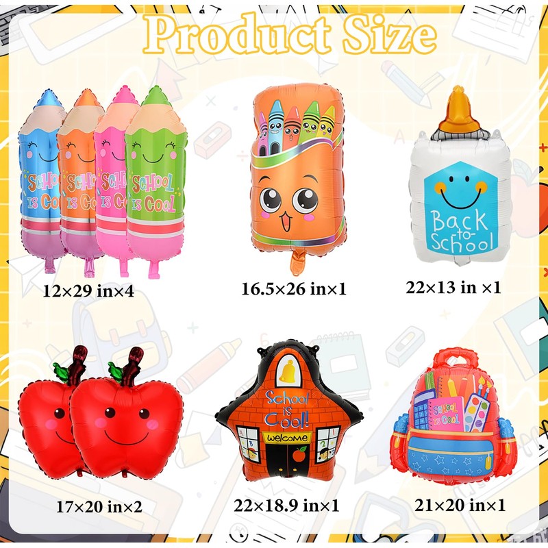 10 Pcs Back to School Balloons with Pencil, Bag, Crayon