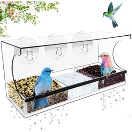 GURECOD Window Bird Feeder with Removable Feeding Tray for Backyard Outdoor Large Bird House for Cardinal Chicks and More