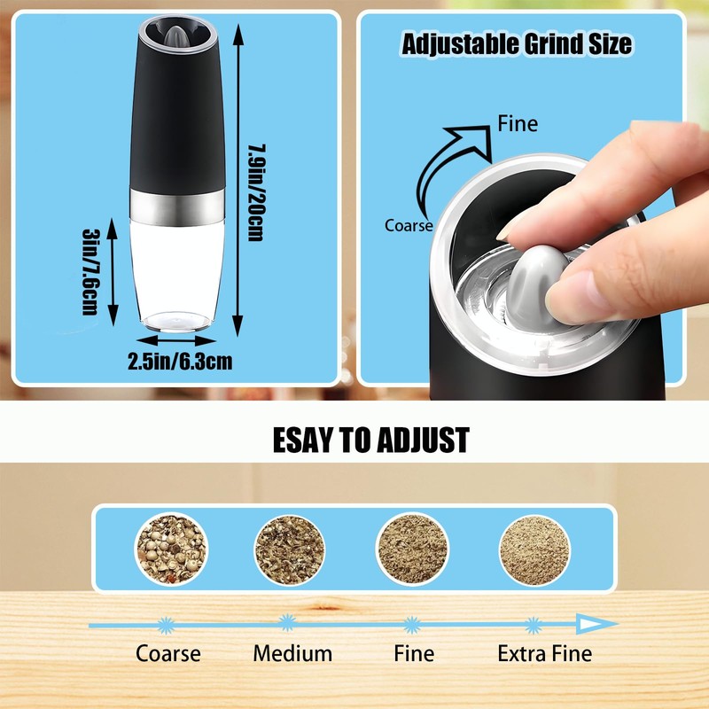 Petyoung Electric Salt and Pepper Grinder Set, Automatic Salt and