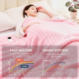 JKMAX Heated Electric Blanket King Size - 100"x90" Flannel Heating Blanket with 10 Heating Levels & 5 Time Settings Over-Heat Protection, Winter Warmer for Adults with ETL Certification（Pink）