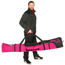BRUBAKER Combo Ski Set - Superfunction - Boot Bag and Ski Bag for 1 Pair of Ski 66 7/8", Poles, Boots and Helmet - Black Pink