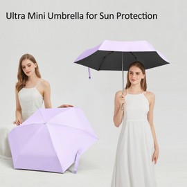 BAODINI Super Lightweight Mini Travel Umbrella UV Blocking Sun Protection Ultra Small Compact Size Pocket Umbrella with a Leather Bag Cover for Purse