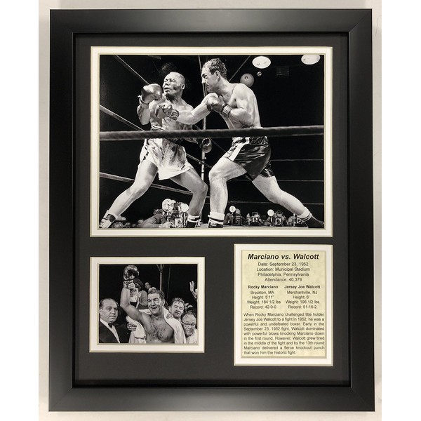 Legends Never Die Rocky Marciano versus Jersey Joe Walcott 1952 Framed Double Matted Photos, 12" x 15"