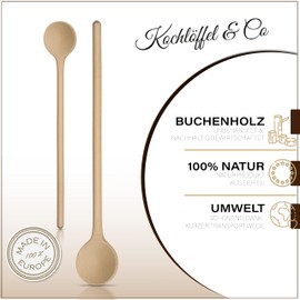 KO&CO Beech Wood Cooking Spoon Set, 25 cm, Untreated Hardwood with Round Spoon for Cooking and Baking, Antibacterial, Robust, Durable, Domestic Wood, Sustainable, Kitchen Utensils (5)