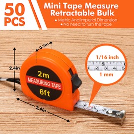 Copkim 50 Pcs Small Tape Measure Keychain Mini Measuring Tape Retractable 6ft 2m, Metric and Inch, Lot Bundle Retractable Handy Pocket Tape Mini Gifts for Daily Use, Party Favors and Prizes for Men