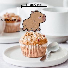 18pcs Glitter Dessert Cupcake Topper Pick for Cute Pet Capybara Theme Decor Supplies Men Women Happy Birthday Baby Shower Party Decoration