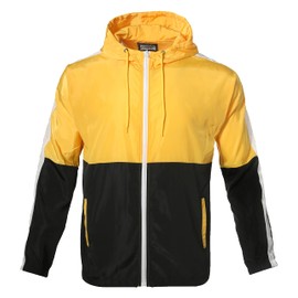 YUBIKWETE Lightweight Windproof Windbreaker Jackets Full Zipper Hoodie Jacket Running Cycling Coat for Men and Women, A-yellowblack