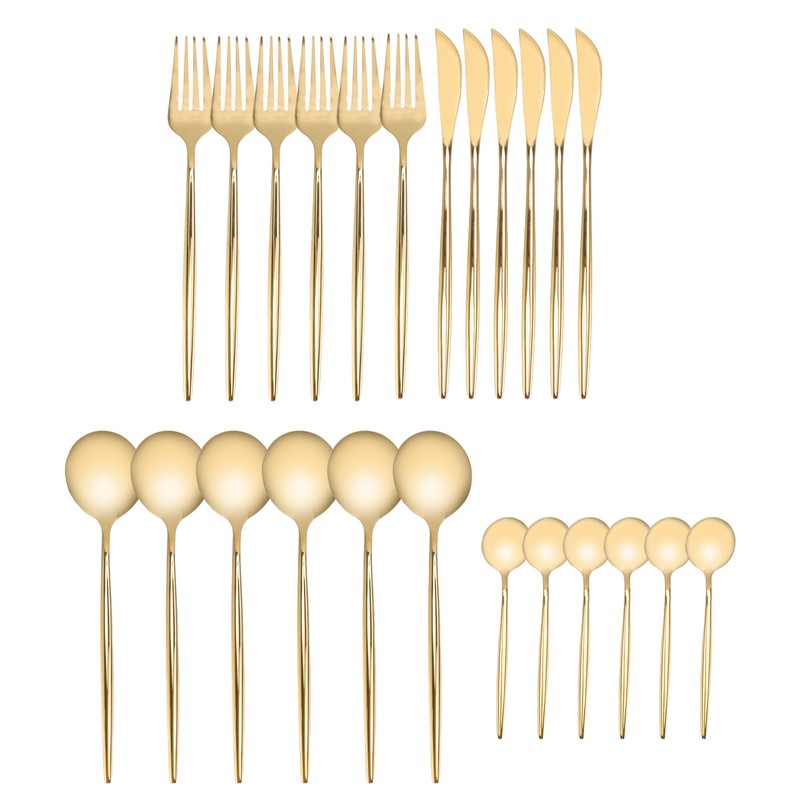 24Pcs Gold Silverware Set Knife Fork Spoon Rustproof Stainless Steel