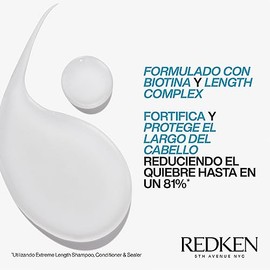 REDKEN- Shampoo Extreme Length | Shampoo anti-quiebre para un cabello más largo y sano | Fortalece el cabello desde la raíz hasta las puntas y reduce 