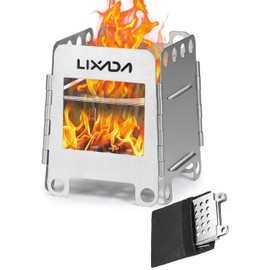 Lixada Camping Stove Stainless Steel Wood Burning Stove Folding Backpacking Stove for Outdoor Camping Cooking Picnic Hiking
